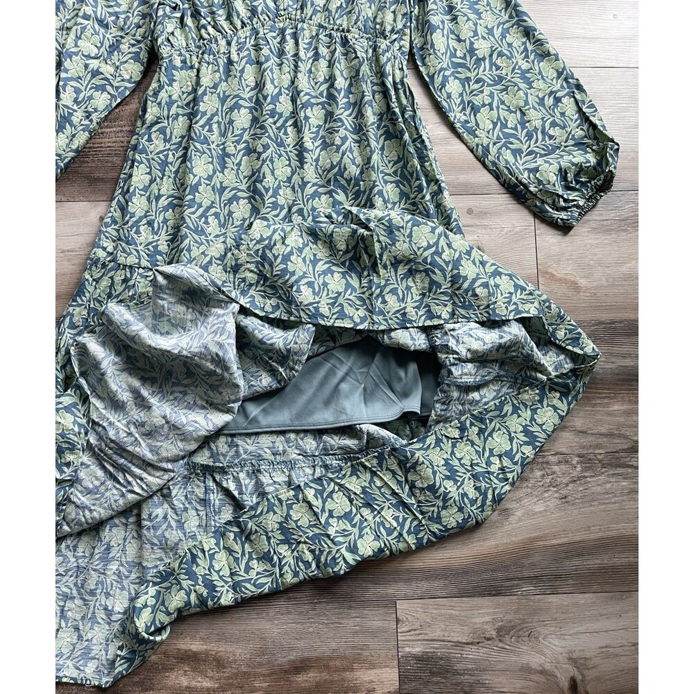 New Gilli Dress Blue Green Leaf-Print V-Neck Maxi Boho Dress Medium Rayon Lined - Picture 4 of 7